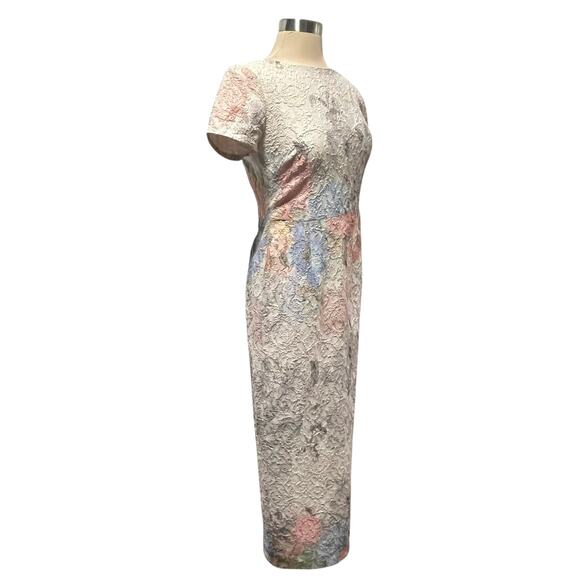 Adrianna Papell Melinda Matelasse Floral Column Gown Size 12 Cap Sleeves Shimmer - Picture 5 of 10